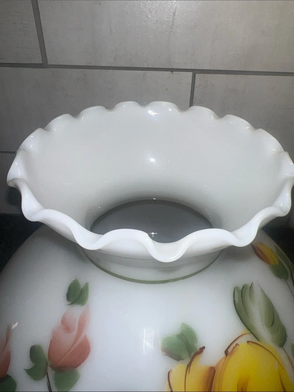 Vintage glass hurricane painted lamp shade. Replacement globe. Exc condition